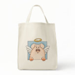 Cute Cartoon Angel Pig Organic Grocery Tote Canvas Bag