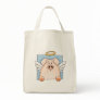 Cute Cartoon Angel Pig Organic Grocery Tote Canvas Bag