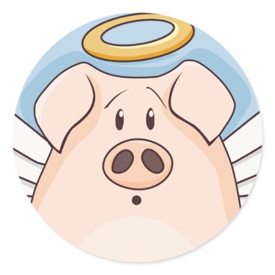 Cute Cartoon Angel Pig Round Stickers by LisaMarieDesign