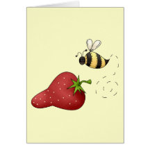 Cute Cartoon Bee and Fruity Strawberry Design Greeting Card