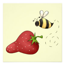 Cute Cartoon Bee and Fruity Strawberry Design Custom Invitations