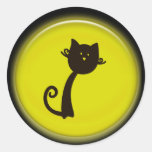 Cute Cartoon Black Cat in Yellow Circle Stickers