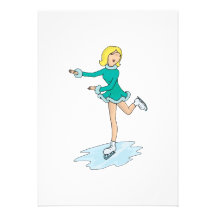 cute cartoon blonde girl figure skating invite