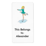 cute cartoon blonde girl figure skating shipping label
