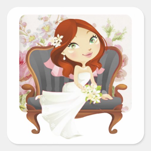 Cute Cartoon Bride Bridal Shower Square Sticker Zazzle