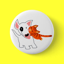 Cute Cartoon Bull Terrier and Kitten Button Badge