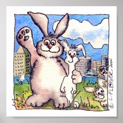 Cute Cartoon Bunny Rabbit Poster Print by zooogle