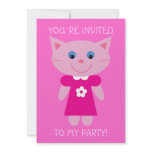 Cute Cartoon Cat Pretty Pink Birthday Party Invite