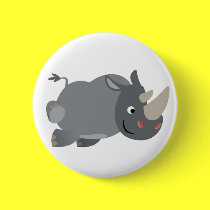 Cute Cartoon Charging Rhino Button Badge