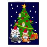 Cute Cartoon Christmas card with tree & cats