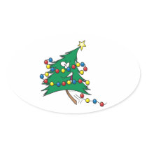cute cartoon christmas tree character oval sticker