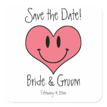 Cute Cartoon Clip Art Heart Smilie Save the Date! Square Stickers