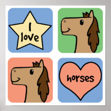 Cute Cartoon Clip Art I Love Horses Smileys Print