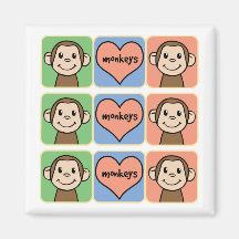 Cute Cartoon Clip Art Monkeys with Heart Love Magnet