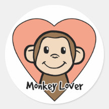 Cute Cartoon Clip Art Smile Monkey Love in Heart Round Stickers