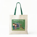 Cute Cartoon Couple By The Christmas Tree Gift Bag