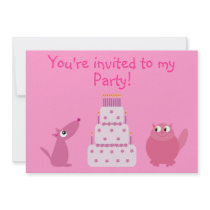 Cute Cartoon Dog, Cat & Cake Custom Pink Party