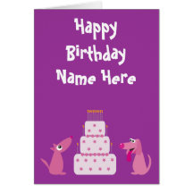 Cute Cartoon Dogs Birthday Animal Charity Purple Greeting Card