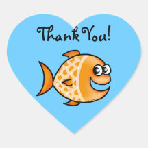 Cute cartoon fish thank you heart stickers