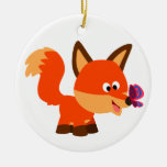 Cute Cartoon Fox  And Butterfly Ornament ornements