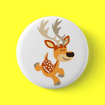 Cute Cartoon Gamboling Fallow Deer Button Badge