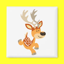 Cute Cartoon Gamboling Fallow Deer Magnet