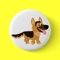 Cute Cartoon German Shepherd Dog Button Badge