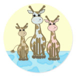 Cute Cartoon Giraffe family Round Stickers