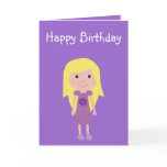 Cute cartoon girl Birthday card ideal for kids