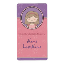 Cute Cartoon Girl Custom Bookplates / Ex Libris Custom Shipping Label