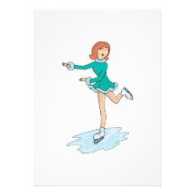 cute cartoon girl figure skating invitation