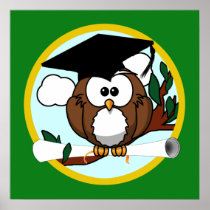 Cute Cartoon Graduation Owl With Cap & Diploma Print