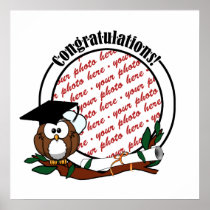 Cute Cartoon Graduation Owl With Cap & Diploma Posters