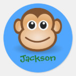 Cute Cartoon Happy Monkey Face Personalized Gift Round Stickers