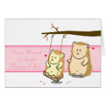 Cute Cartoon Hedgehog couple in love at tree swing Greeting Cards