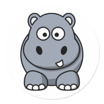 Cute Cartoon Hippo Round Sticker