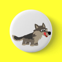 Cute Cartoon Hungry Wolf  Button Badge