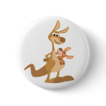 Cute Cartoon Kangaroo Mum and Joey Button Badge