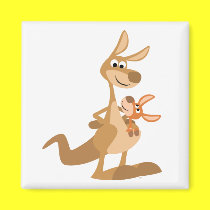 Cute Cartoon Kangaroo Mum and Joey Magnet