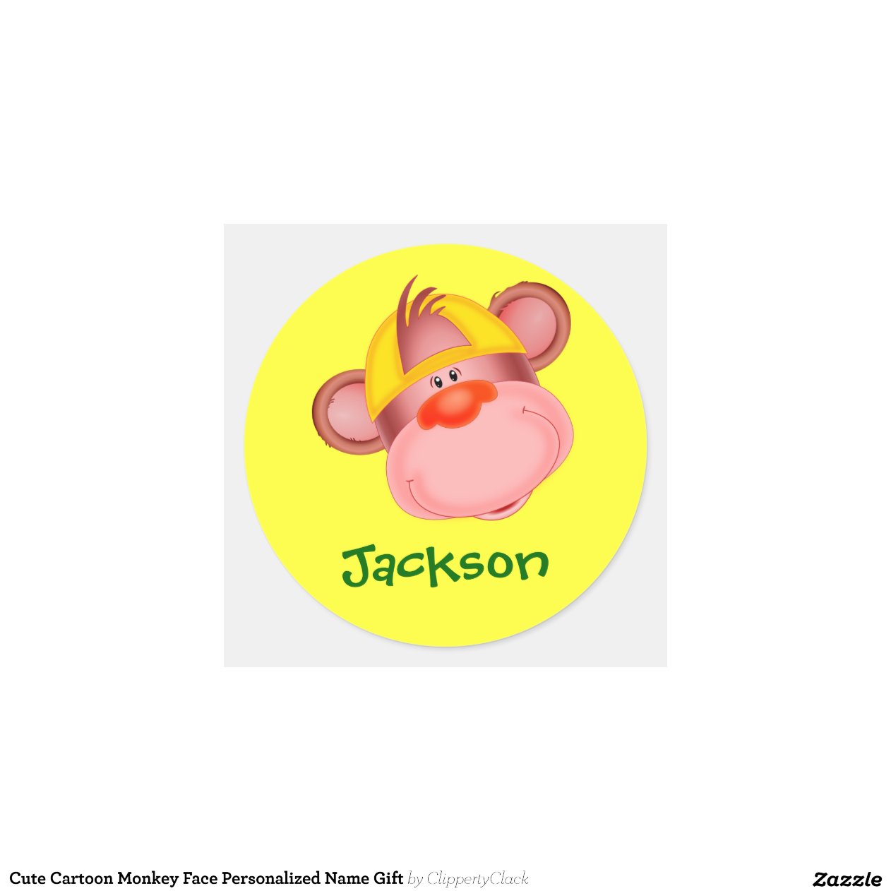 Cute Cartoon Monkey Face Personalized Name Gift Stickers | Zazzle