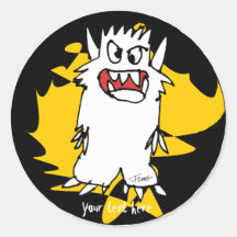 Cute Cartoon Monster Gold Personalized Labels Round Stickers