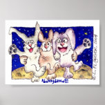 Cute Cartoon Moon Bunnies Poster Print
