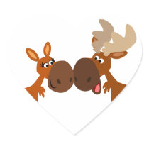 Cute Cartoon Moose Couple in Love Heart Sticker