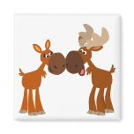 Cute Cartoon Moose Couple in Love Magnet