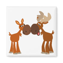 Cute Cartoon Moose Couple in Love Magnet