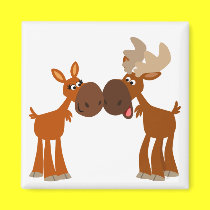 Cute Cartoon Moose Couple in Love Magnet