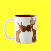 Cute Cartoon Moose Couple in Love Mug