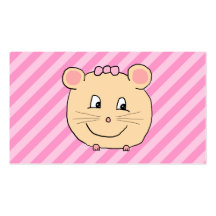 Cute Cartoon Mouse on Pink Stripes. Business Card Template