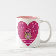 Cute cartoon mug Baby owl in Heart