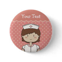 Cute cartoon nurse (brunette) button